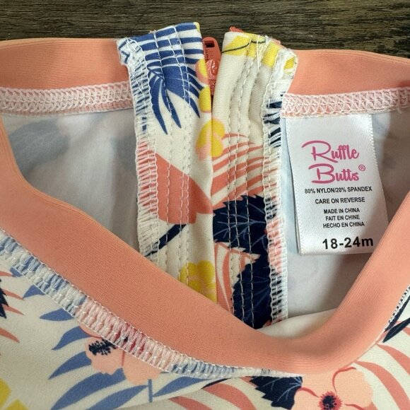 Ruffle Butts Girl’s 18-23 Months UPF 50+ Zip One Piece Swimsuit Flamingos Floral - Picture 3 of 5